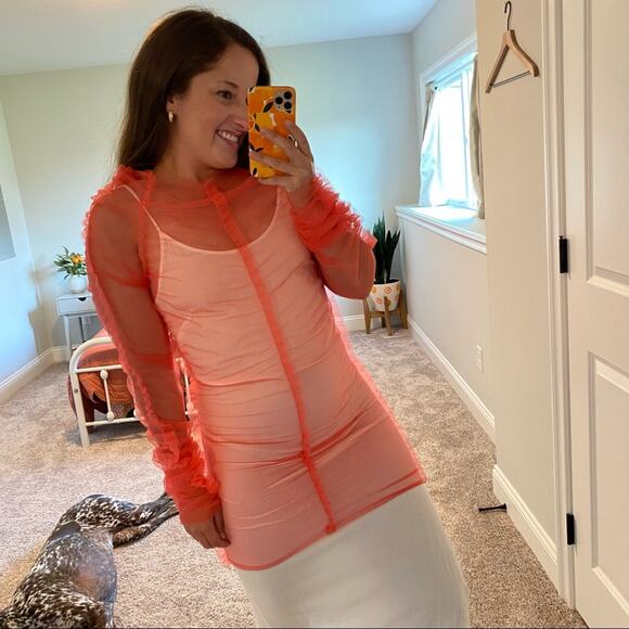 Molly Goddard Hot Pink Mesh Nylon Organza Long Sleeve Mini Dress Small - Picture 12 of 16